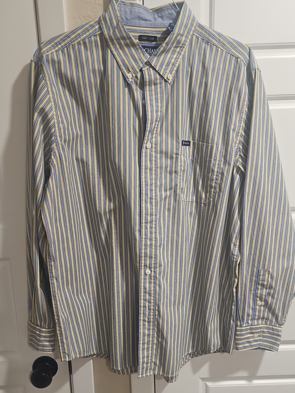 Chaps Men's Blue and Yellow Striped Button-Down Shirt